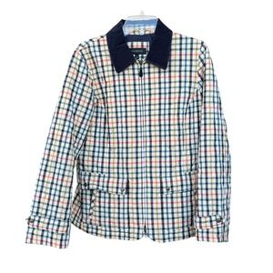 Talbots Quilted Plaid Barn Riding Jacket Corduroy Collar Zip Front Womens Size M